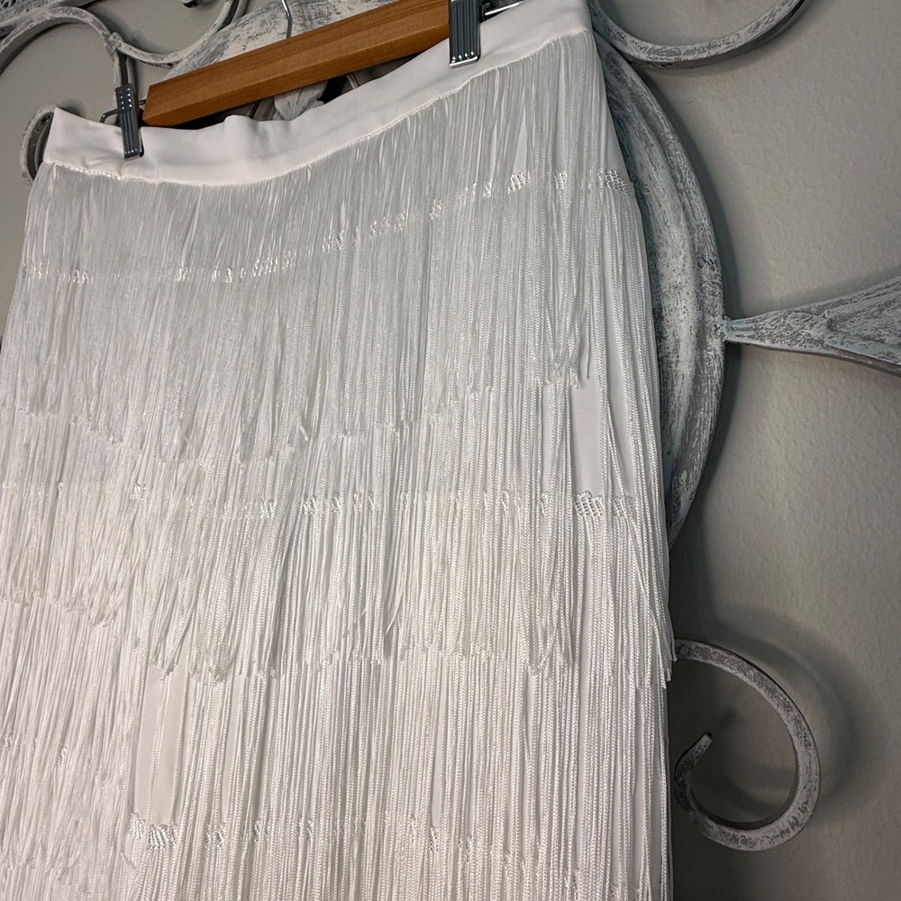 Ashro White Fringe 2 Piece Pant Set Mesh Top Wide Leg Pants Style Womens Size M - Picture 4 of 16